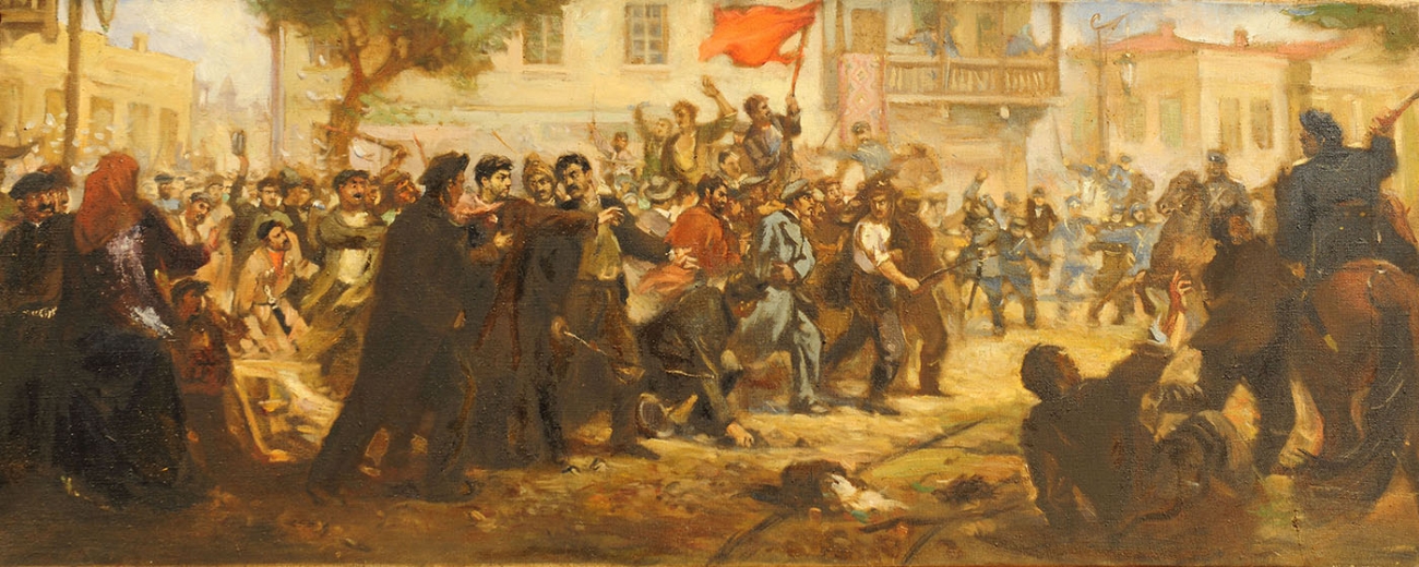 May-Day demonstration led by Stalin in Tbilisi in 1901. <b>Painter Japaridze</b><br>