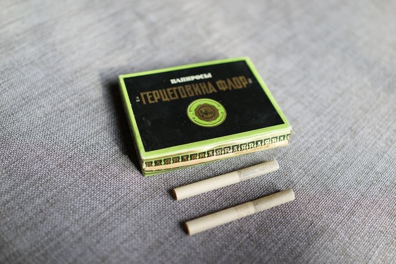 Stalin’s last packet of cigarettes "Herzegovina Flor" with two pi...